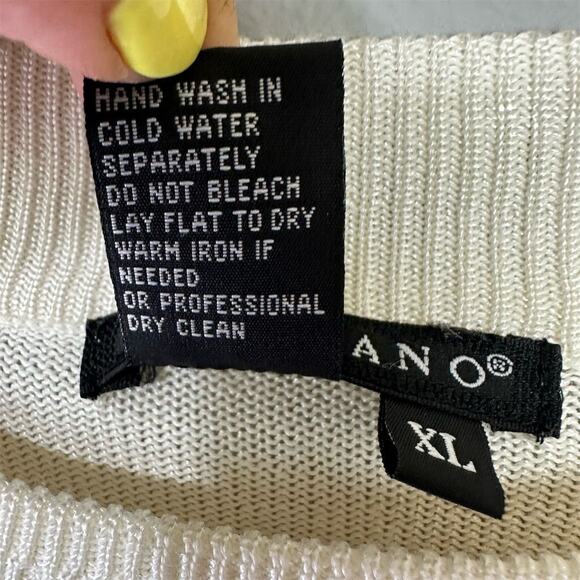 Vintage 90s Tulliano Ivory Knit Sweater Size XL Crew Neck Pullover Checkerboard - Picture 3 of 9